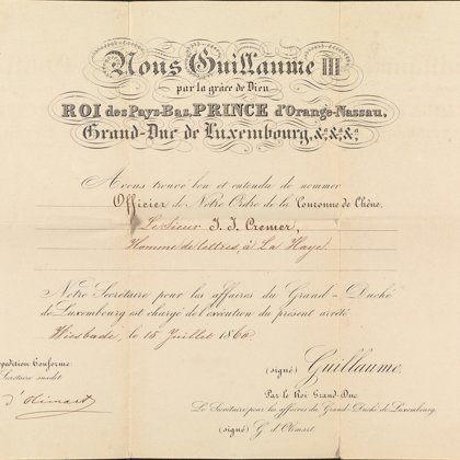 1860: Officier in de orde van de Eikenkroon
