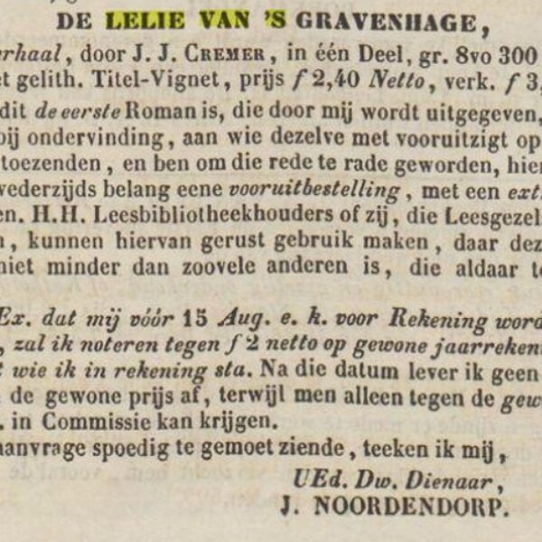 Nieuwsblad voor den boekhandel, 31 juli 1851.