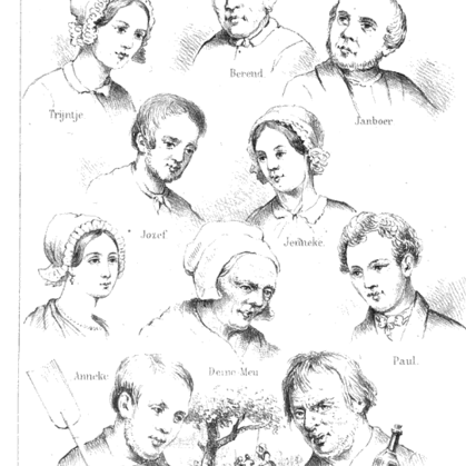 De Betuwsche novellen. Tekeningen van personages uit 1856.