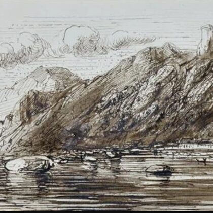 Drachenfels ruine. Tekening 1853 