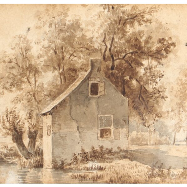 Huisje aan de beek. Tekening uit 1855.