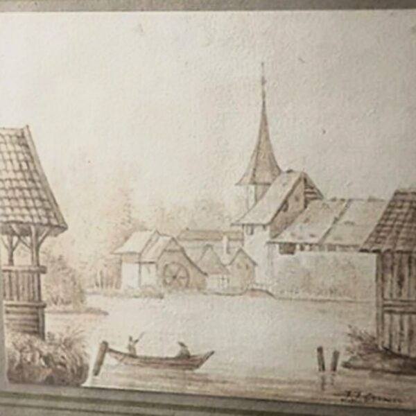 Romantisch rivierlandschap. ca 1845. 