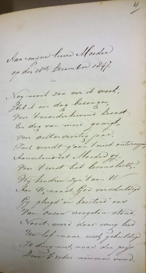 1847: eerste dichtwerk voor zijn moeder
