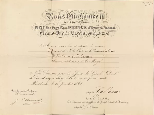 1860: Officier in de orde van de Eikenkroon