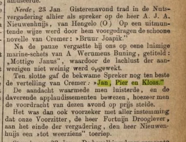 Zutphensche courant, 26 januari 1885.