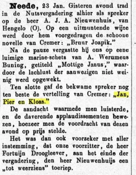 De Graafschap-bode, 31 januari 1885.