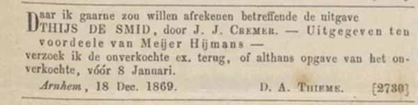 Nieuwsblad voor den boekhandel 26 december 1869.