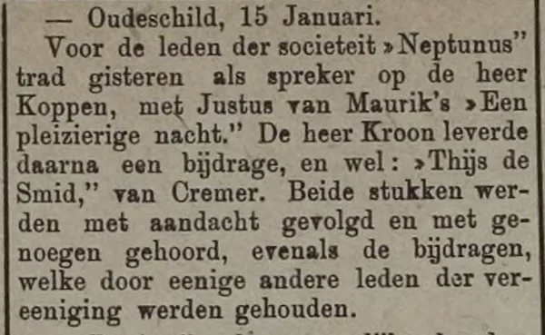 Nieuws en advertentiebode voor Den Helder, 16 januari 1886.