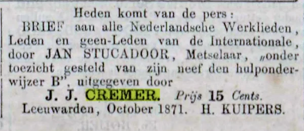 Nieuwe Leeuwarden, 10 oktober 1871.