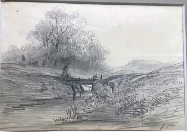 Wolfhezerbeek met brug en figuurtje. Niet gedateerd.