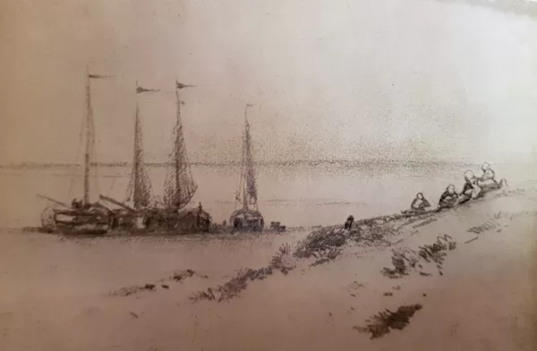 Aan het strand. Zeer waarschijnlijk bij Scheverningen. Ongedateerd.