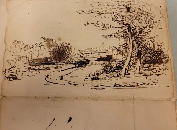 Dorpsgezicht. gedateerd 14 juli 1860. Bij het gedicht De Oude. Koninklijke bibliotheek. 