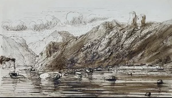 Drachenfels ruine. Tekening 1853 