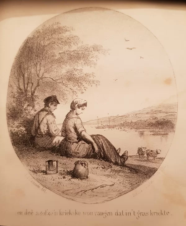 'T Kriekende kriekske. tekening bij de novelle uit 1857.