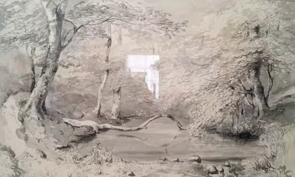 Sprengkop Oorsprongbeek bij Oosterbeek. Tekening ongedateerd.