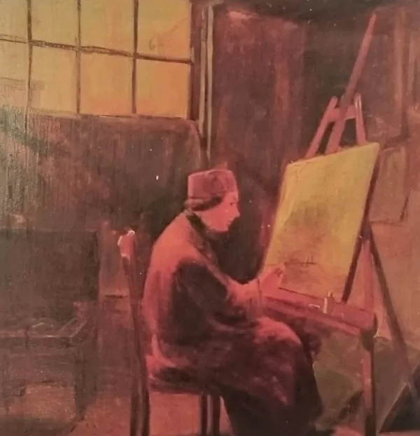 Cremer in 1849 aan het schilderen in zijn atelier in Den Haag. Door Tjarda Starkenborgh.